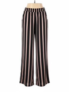 Lightweight Striped Wide-Leg Pants - Dark Green and Beige